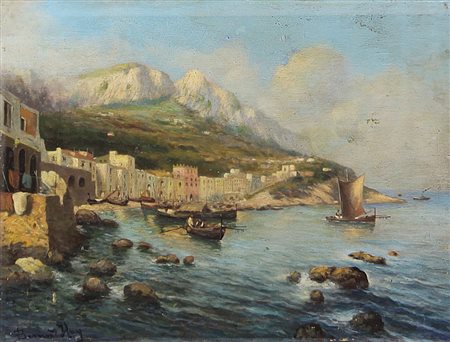 HAY BERNARDO Firenze 1864 - Capri (NA) 1931Borgo di pescatoriolio su tavola...