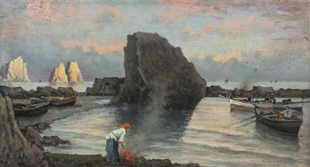 DALBONO EDOARDO Napoli 10/12/1841 - 23/08/1915Pescatori a Capriolio su tavola...