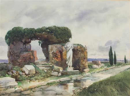 RICCI DANTE Genezzano 1921Appia Anticaacquerello su carta cm. 49x66, firma e...