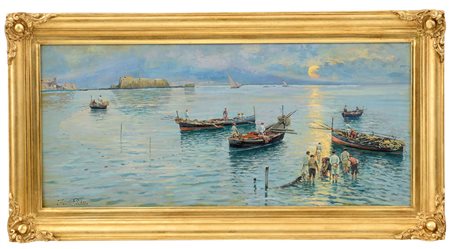 PRATELLA FAUSTO Napoli 10/10/1888 - Napoli 1946Marina con pescatoriolio su...