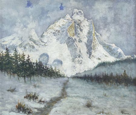 GHIONE VINCENZO Alessandria - ?Paesaggio innevatoolio su tavola cm. 60x70,...