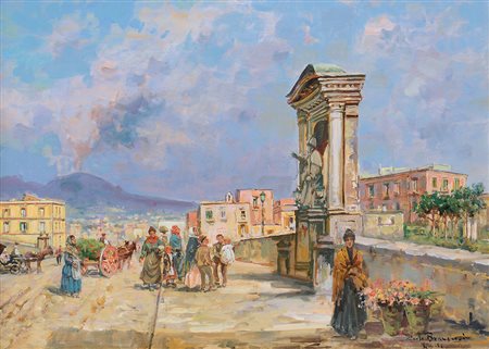 BRANCACCIO CARLO Napoli 06/03/1861 - 1920Scena di vita partenopeaolio su...