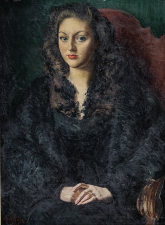 GHIGLIA PAULO Firenze 1905 - Roma 1979Ragazza in poltrona, 1945olio su tela...