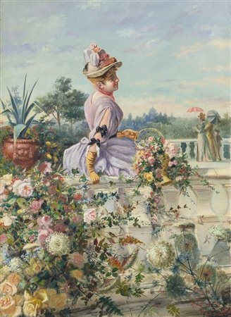 PITTORE DEL XIX SECOLO Tripudio di fiori, 1880olio su tela cm. 131x95, reca...