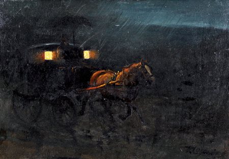 CAJANI VITTORIO Torino 1848 - Parigi 1888Carrozza nella notteolio su tavola...