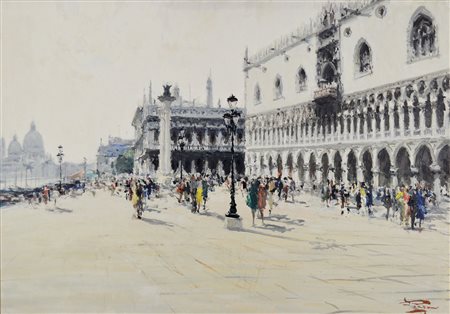 PAGAN LUIGI Chioggia 1907 - 1980 Piazzetta San Marco olio su tela 70x100...