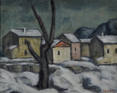 TOMEA FIORENZO Zoppè di Cadore 1910 - Milano 1960 Neve in Cadore 1947 olio su...