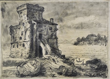 DE CHIRICO GIORGIO Volos 1888 - Roma 1978 Il castello di Rapallo 1947 disegno...