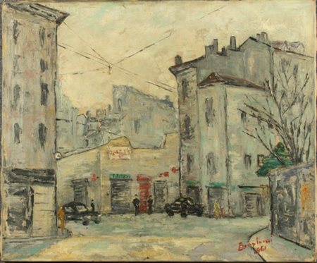 BONALUMI LUIGI - Milano, 1910-2004. Dipinto olio su tela raff. ''LE CINQUE...