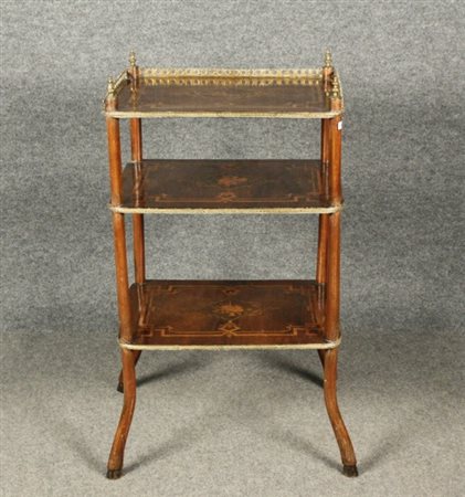 Piccolo etagere Napoleone III con intarsi e filettature in legni vari,...