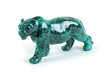 SCULTURA DI FELINO IN MALACHITE XX Sec.