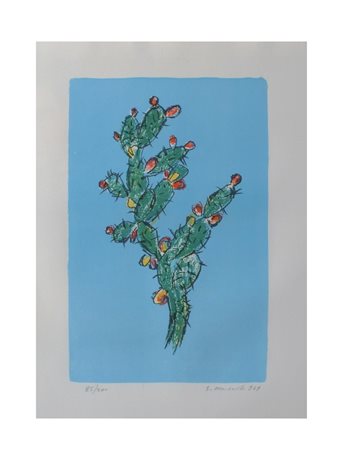 GIOVANNI OMICCIOLI Roma 1901 - 1975 "Cactus", grafica a colori es. 85/200,...