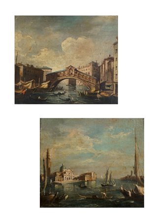 SCUOLA ITALIANA XIX Sec. "Venezia: Ponte di Rialto - Chiesa della Salute",...