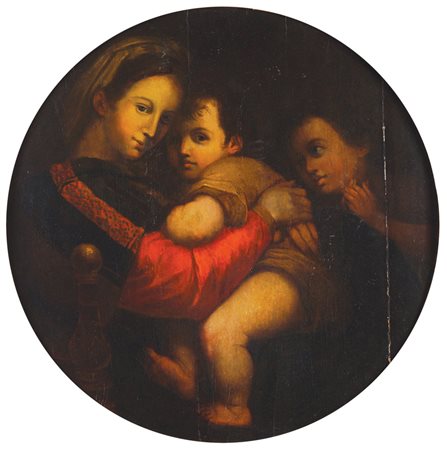 RAFFAELLO SANZIO, COPIA DA XIX Sec. "La Madonna della seggiola", olio su...