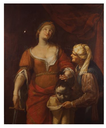 SCUOLA ITALIANA XVII Sec. "Giuditta con la testa di Oloferne", olio su tela,...