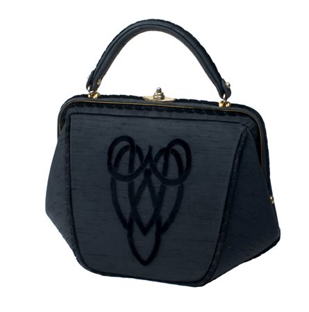 BORSA VINTAGE IN TESSUTO E VELLUTO NERO 25x25 cm.