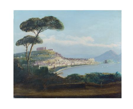 SCUOLA NAPOLETANA fine XIX Sec. "Scorcio del Golfo di Napoli con Vesuvio",...