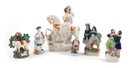 SEI SCULTURE IN CERAMICA STAFFORDSHIRE Inghilterra, fine XIX inizio XX Sec....