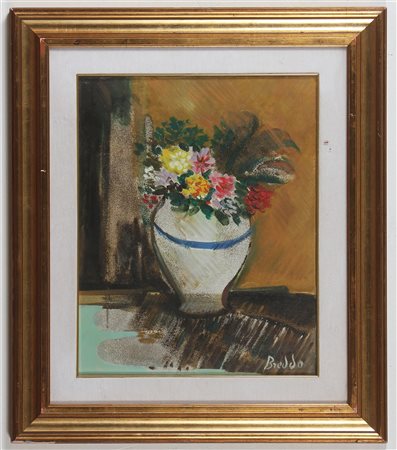 BREDDO GASTONE (1915 - 1991) Vaso di fiori. Olio su tela . Cm 40,00 x 50,00....