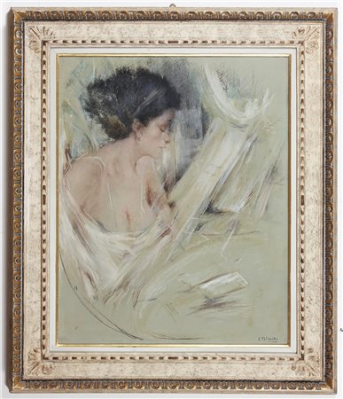 FELISARI ENRICO (1897 - 1981) Donna in lettura. Olio su tela . Cm 60,00 x...