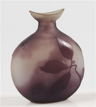 GALLE' EMILE (1846 - 1904) Vaso in vetro doppio gourde con collo a barchetta....