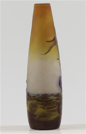 GALLE' EMILE (1846 - 1904) Vaso in vetro triplo troncoconico. 1905. Vetro. Cm...