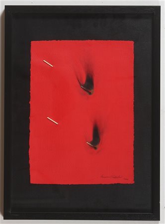 AUBERTIN BERNARD (n. 1934) Papier Rouge Brule. 2009. Fiammiferi su cartoncino...