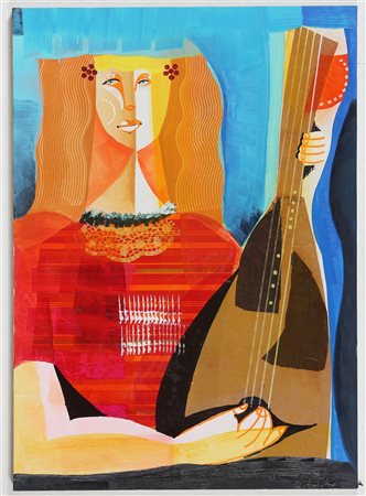 DI CARLO VITTORIO MARIA (n. 1937) Musicante. 2015. Olio e collage su tela. Cm...