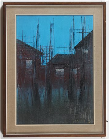 CORRIAS MAURO EMILIO (1941 - 2010) Città. Olio su tela . Cm 70,00 x 50,00....