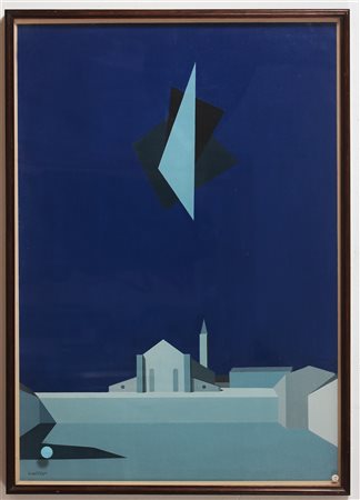 CASTELLANI GIUSEPPE (n. 1934) Composizione nel cielo e santuario. Acrilico su...