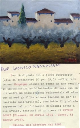 ROSAI OTTONE (Firenze 1895 - Ivrea 1957) "Campagna" Olio su faesite cm. H:...