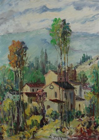 Oppici Aldo Paesaggio olio su tela, cm. 70x50 firmato in basso al centro,...