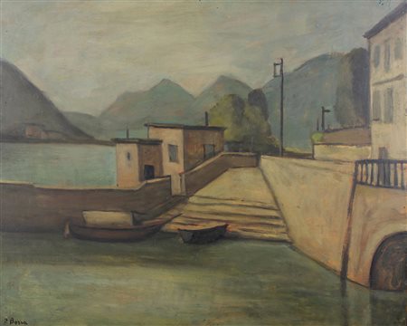 Borra Pompeo Lago di Como olio su tavola, cm. 55,5x70 firmato in basso a...