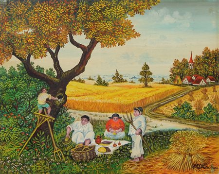 Kesic Slobodan La Mietitura, 1988 olio su tela, cm. 40x50 firmato e datato in...