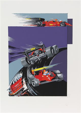 Pezzei Gianni La Ferrari serigrafia su carta, cm. 70x50, es. prova d'autore...