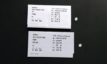 PIETRE SCIOLTE LOTTO DI DUE DIAMANTI. Taglio brillante di cts. 0,61 (colore F...