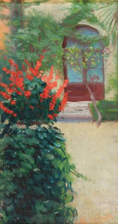 GIACOMO BALLA (1871-1958) Giardino di Villa Ambron 1926 olio su tavola cm...