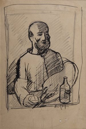 ALDO CARPI (1886-1973) Senza titolo (Uomo con bottiglia) china e matita su...