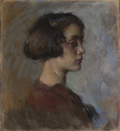 Arturo Rietti (Trieste 1863 - Padova 1943) - "Ragazza di profilo" tecnica...