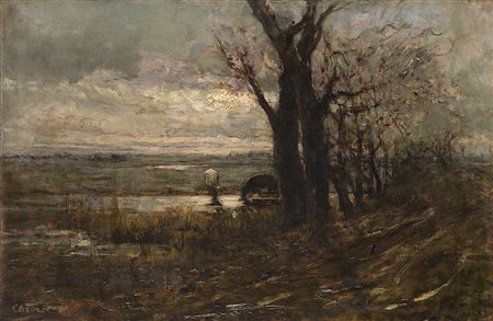 Giuseppe Carozzi (Milano 1864 - Montecarlo 1938) - "Scorcio di campagna" olio...