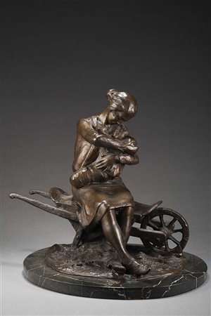 Francesco Penna (Napoli 1865 - Milano 1927) - "Mamma con bambino" scultura in...