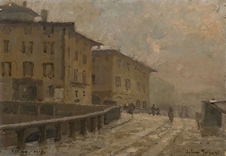 Arturo Ferrari (Milano 1861 - 1932) - "Il ponte sul Naviglio a Porta...