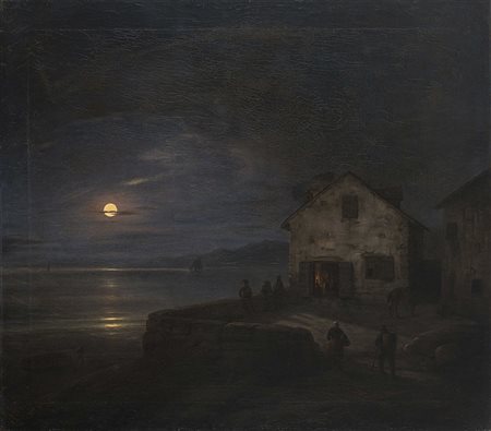 Scuola di Giuseppe Canella "Paesaggio notturno" olio su tela (cm 74.7x85)...