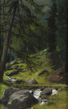 Achille Tominetti (Milano 1848 - Miazzina 1917) - "Nel bosco" olio su tela...