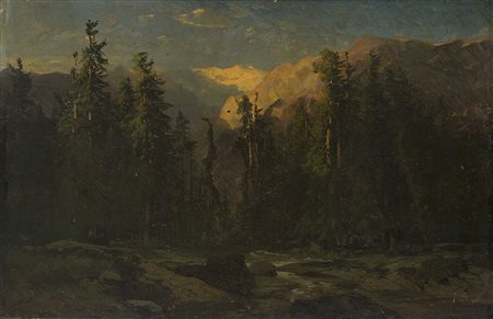 Alessandro Calame (Vevey 1810 - Mentone 1864) - "Paesaggio boschivo con...