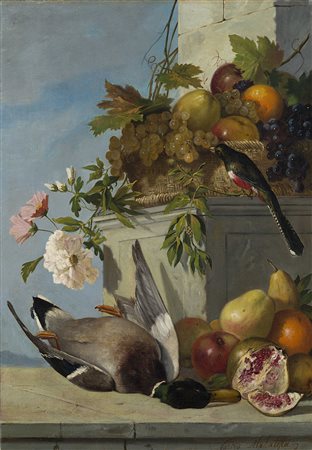 Narciso Malatesta (Venezia 1835 - Sassuolo 1896) - "Frutti, fiori e pennuti"...