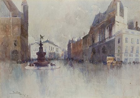 Opera attribuita a Paolo Sala (Milano 1859 - 1924) - "Piccadilly Circus"...