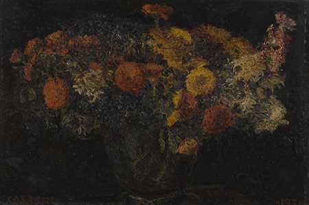 Guido Cadorin (Venezia 1892 - 1976) - "Fiori su fondo nero" olio su...