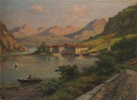 Silvio Poma (Trescore Balneario 1840 - Turate 1932) - "Lago, case, monti"...