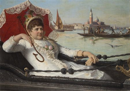 Antonio Ermolao Paoletti (Venezia 1834 - 1912) - "La signora in gondola con...